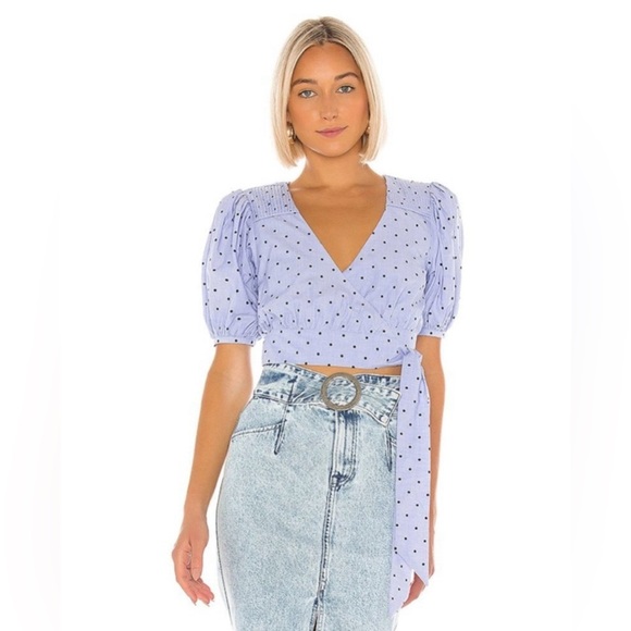 Tularosa Capri Polka Dot Puff Sleeve Wrap Crop Top, Size S - Picture 2 of 12